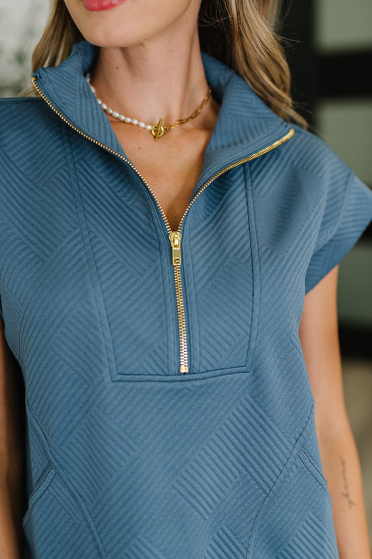 Easy Hustle High Neck Dress in Dusty Blue