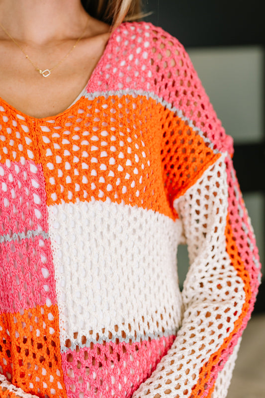 Off the Grid Net Color Block Layering Top