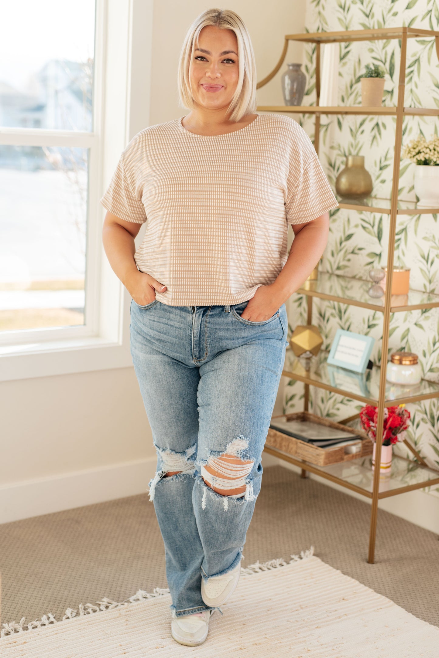 Textured Boxy Top in Taupe